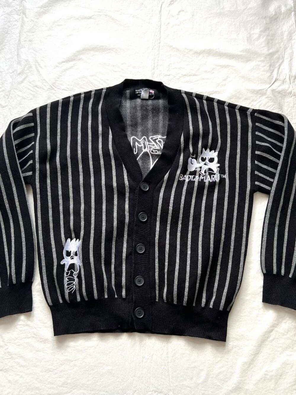 Forever 21 x Hello Kitty Cardigan Sweater black striped Badtz Maru mens Small